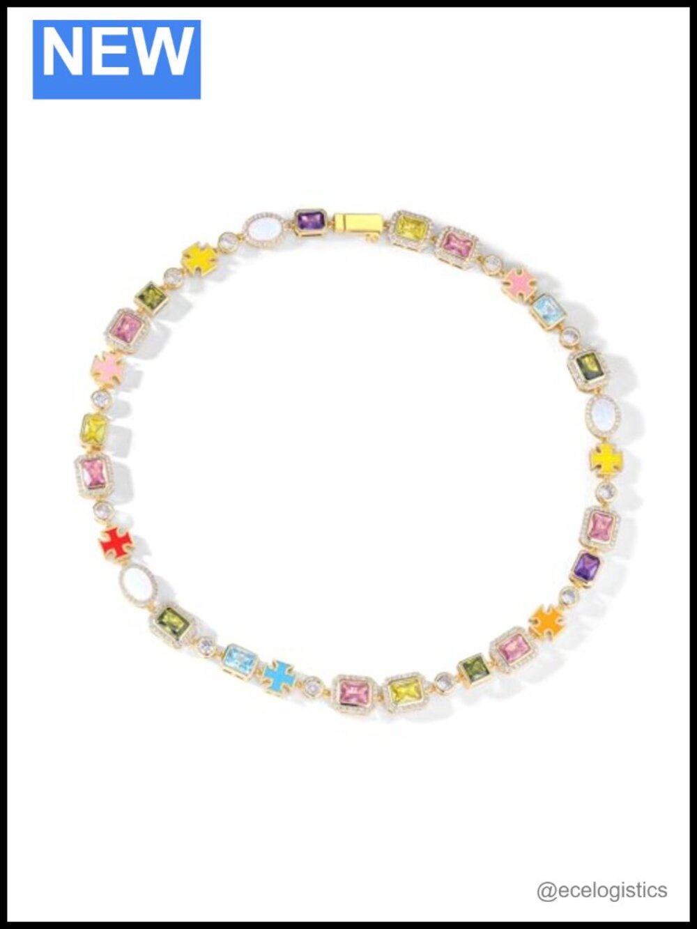 18K Gold Plated Rainbow CZ Cross Pendant Necklace 18 Inch